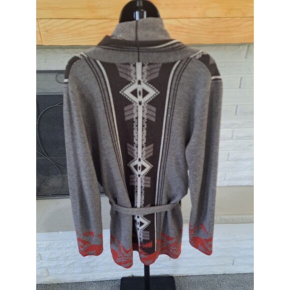 Native-Inspired Knit Cardigan Sweater Wool Blend Tie Patterns M. Rena Womens L - Picture 5 of 8